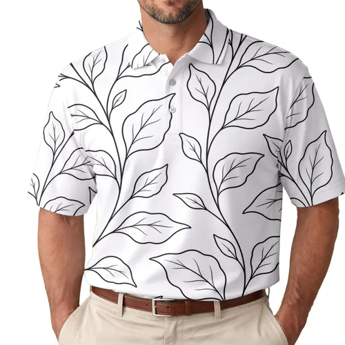 Monochrome Botanical Leaf Linework For Modern Everyday Wear And Garden Style Fans Men's Polo Shirt