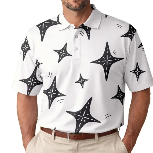 Black Four Point Star Motif for Streetwear Festival Looks and Everyday Casual Style Men's Polo Shirt