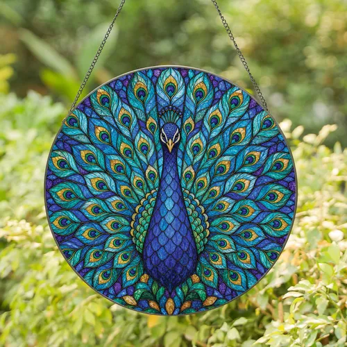 Stained Glass Peacock Window Hanging for Colorful Spring Homes and Wedding Decor Gifts Stained Glass Suncatcher
