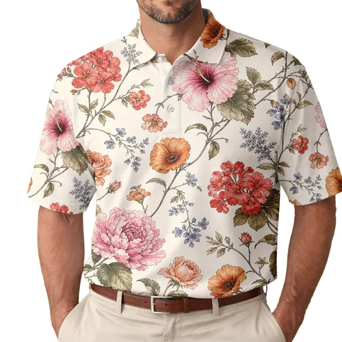 Vintage Botanical Floral Garden For Spring Brunch, Resort Travel, And Everyday Outings Men's Polo Shirt