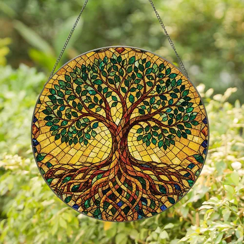 Tree Of Life Stained Glass Window Decor For Bohemian Home And Meditation Spaces Stained Glass Suncatcher