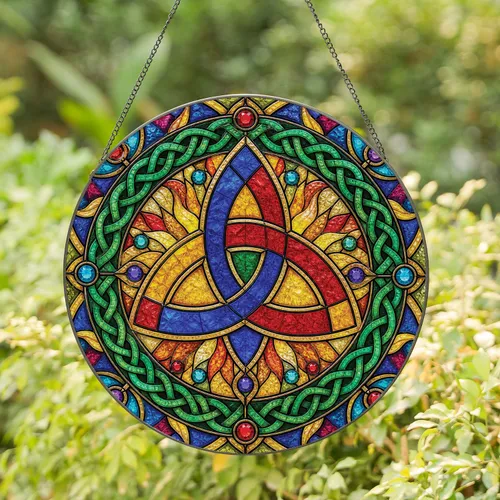 Celtic Triquetra Stained Glass Window Decor For Irish Heritage Housewarming Gift Stained Glass Suncatcher
