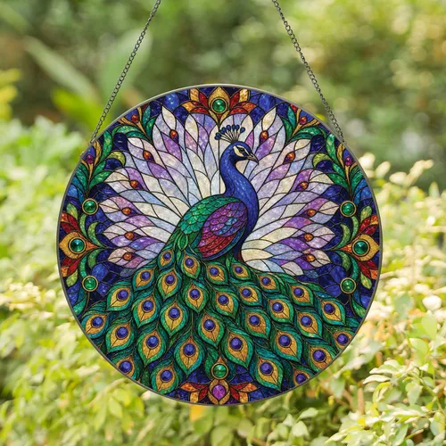 Peacock Stained Glass Window Decor for Colorful Home Offices and Bird Enthusiasts Stained Glass Suncatcher