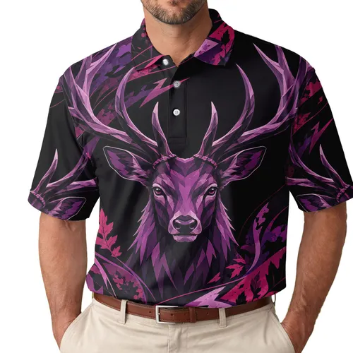 Purple Deer Head Camo for Nightlife Festivals and Bold Casual Streetwear for Men Men's Polo Shirt