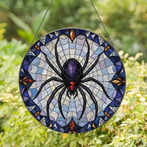 Gothic Black Widow Stained Glass Spider Halloween Window Decor For Moody Dark Homes Stained Glass Suncatcher