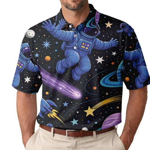 Retro Astronauts Planets And Rockets For Space Lovers Festivals And Everyday Wear Men's Polo Shirt