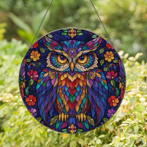Bohemian Stained Glass Owl Window Decor For Garden Porch And Housewarming Gifts Stained Glass Suncatcher