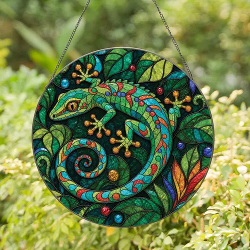 Tropical Gecko Stained Glass Window Hanging Decor for Bohemian Home And Garden Enthusiasts Stained Glass Suncatcher