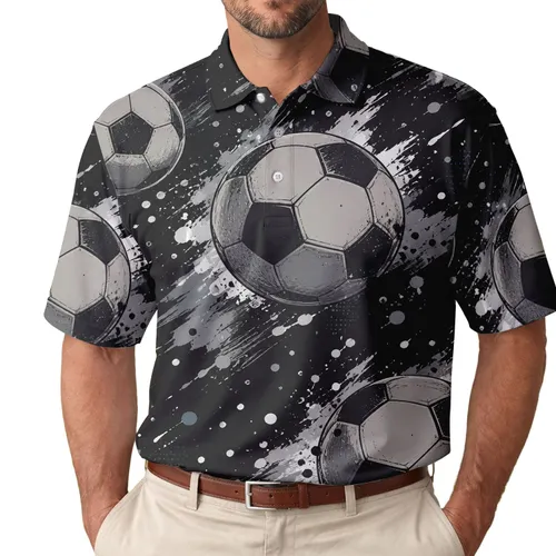 Monochrome Soccer Ball Splatter Streetwear For Match Days, Training, And Soccer Fans Men's Polo Shirt