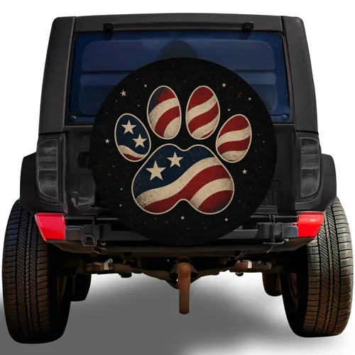 Patriotic American Flag Paw Emblem for Dog Lovers RV Camping Independence Day Travel Spare Tire Cover