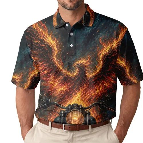 Flaming Phoenix Cruiser Motorcycle For Night Rides, Biker Events And Motorcycle Fans Men's Polo Shirt