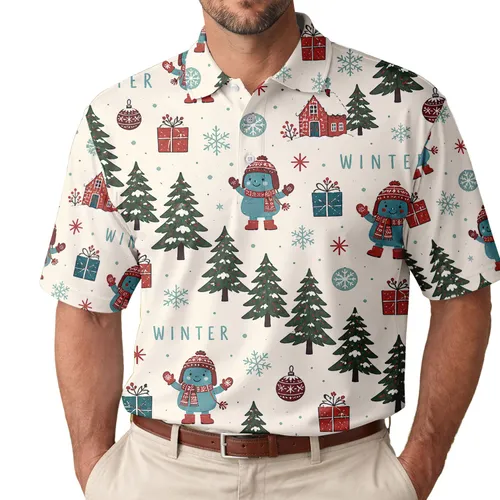 Nordic Winter Holiday Trees Gifts Snowflakes For Cozy Festive Family Home Gatherings Men's Polo Shirt