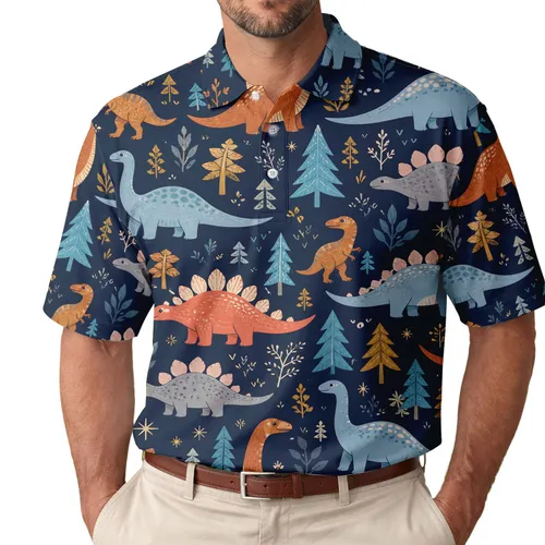 Colorful Dinosaur Woodland Motifs For Everyday Adventures And Young Nature Lovers Men's Polo Shirt