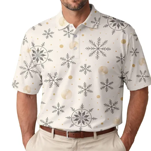 Elegant Nordic Snowflakes And Gold Dots For Christmas Gatherings And Winter Events Men's Polo Shirt