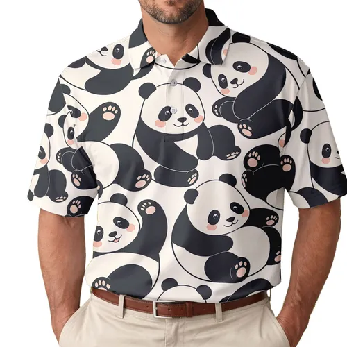 Playful Giant Panda Crowd Allover Look For Casual Summer Outings And Gifts Men's Polo Shirt