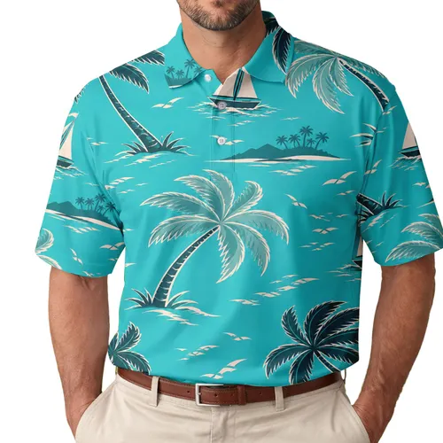 Tropical Palm Trees And Sailboats For Beach Vacations, Resort Days, And Coastal Getaways Men's Polo Shirt
