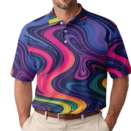 Vibrant Psychedelic Marble Swirls for Beach Parties and Festival Style for Men Men's Polo Shirt