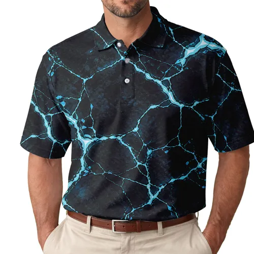 Electric Cyan Obsidian Fissures For Summer Nightlife Streetwear And Techwear Men Men's Polo Shirt