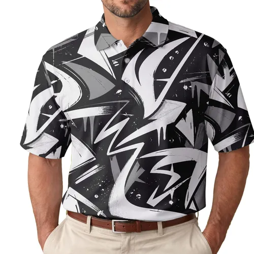 Monochrome Graffiti Brush Strokes On Charcoal Black For Urban Streetwear Style Lovers Men's Polo Shirt
