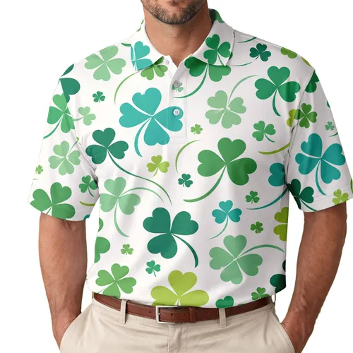 Green Shamrock Clover All Over St. Patrick's Day Casual Wear for Men Men's Polo Shirt