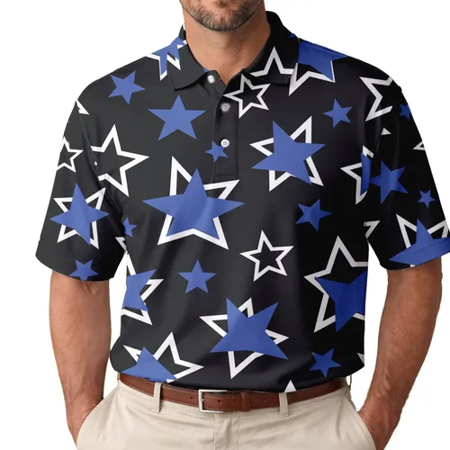 Royal Blue And White Stars On Charcoal For Casual Dates, Beach Trips And Everyday Wear Men's Polo Shirt