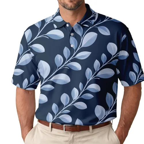 Icy Blue Botanical Leaves For Resort Getaways And Beach Vacations Men Men's Polo Shirt