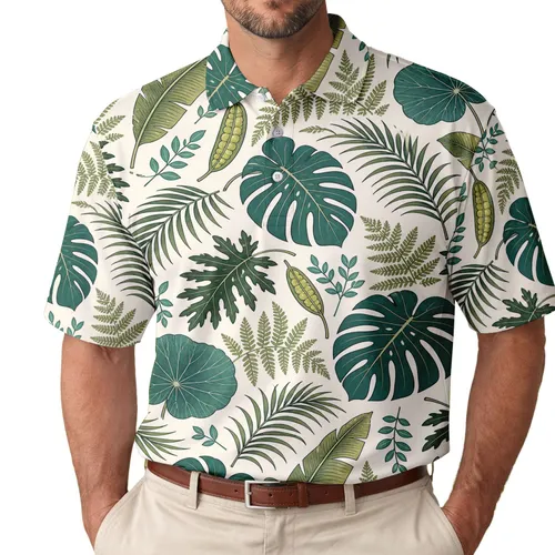 Tropical Monstera Palm And Fern Foliage for Beach Vacations and Resort Travel for Men Men's Polo Shirt