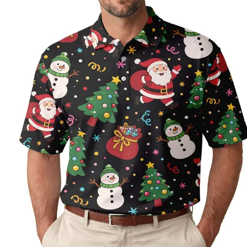 Santa Snowman Christmas Icons For Festive Parties, Family Gatherings And Gift Giving Men's Polo Shirt