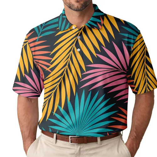 Tropical Palm Leaves For Beach Vacations, Resort Nights And Summer Travel Wear Men's Polo Shirt