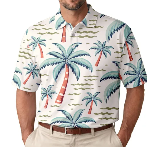 Coral Coconut Palms For Beach Vacations, Resort Travel And Casual Summer Wear For Men Men's Polo Shirt