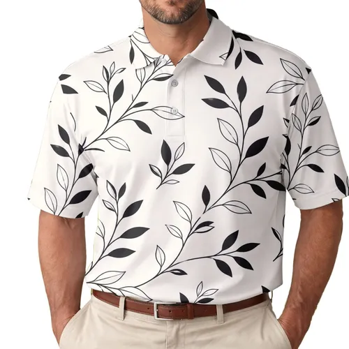 Black Botanical Leaf Branch Motif For Resort Travel And Elevated Casual Mens Style Men's Polo Shirt