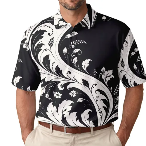 Monochrome Baroque Botanical Acanthus Motif For Evening Resort Wear And Smart Casual Men Men's Polo Shirt