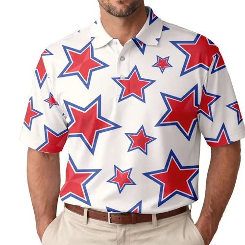 Red And Blue Five-Point Stars For Patriotic Summer Parties And Beach Weekends For Men Men's Polo Shirt