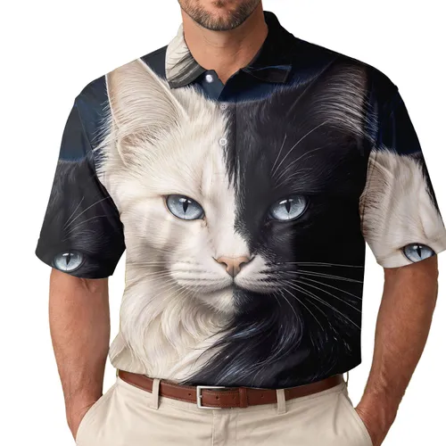 Tuxedo Cat Portrait Midnight Navy Casual Wear Gift For Cat Lovers Men's Polo Shirt