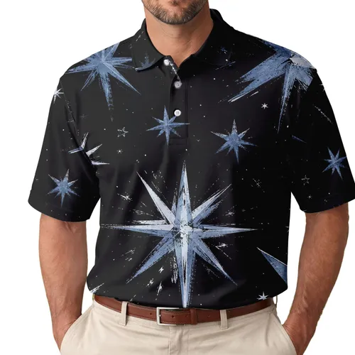 Icy Blue Distressed Celestial Starbursts For Summer Nights And Beach Getaways Men Men's Polo Shirt