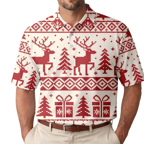 Nordic Reindeer And Baubles Fair Isle Christmas Holiday Party Gift For Winter Lovers Men's Polo Shirt