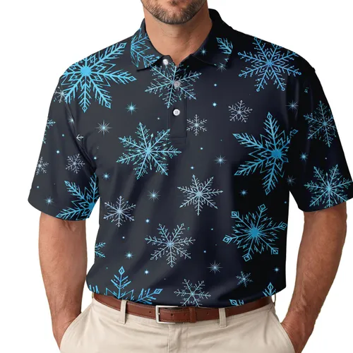 Electric Cyan Snowflakes For Winter Nights, Holiday Parties, And Cold Weather Style Men's Polo Shirt