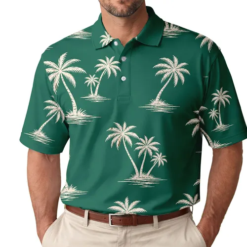 Emerald Palm Tree Resort Style For Beach Vacations And Casual Summer Wear Men's Polo Shirt