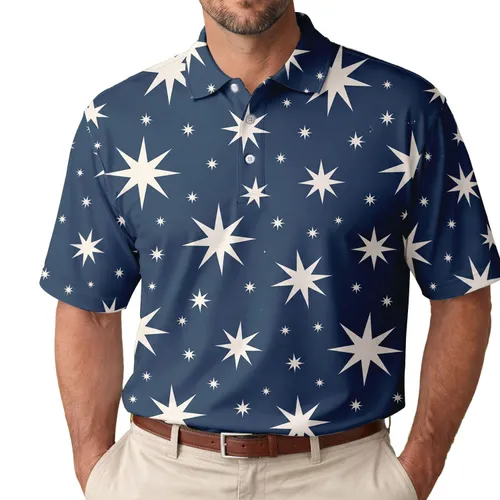 Ivory Eight-Point Stars On Slate Blue For Heritage Night Style And Everyday Wear Men's Polo Shirt