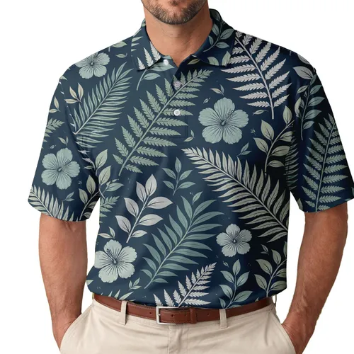 Midnight Tropical Fern And Hibiscus Botanical For Coastal Resort Wear And Beach Vacations Men's Polo Shirt
