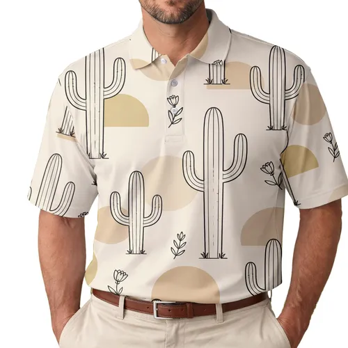 Black Saguaro Cactus Desert Botanicals For Casual Summer Outings And Date Nights Men's Polo Shirt