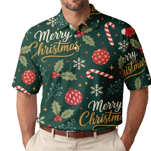 Merry Christmas Holly Candy Cane Holiday Gift For Men And Women Winter Celebration Men's Polo Shirt