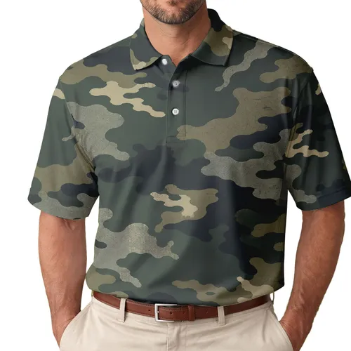 Deep Forest Green Camouflage For Beach Trips, Dates And Summer Casual Wear For Men Men's Polo Shirt