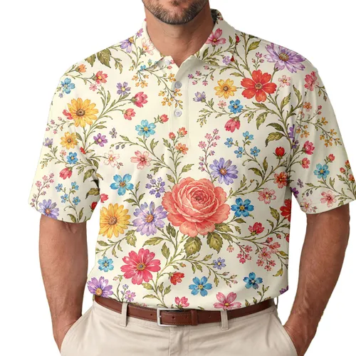 Colorful Cottage Garden Florals For Resort Wear, Weekend Getaways, And Vacation Travel Men's Polo Shirt