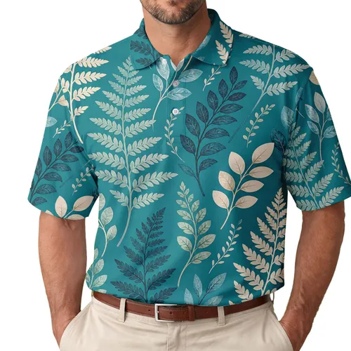 Teal Tropical Fern Foliage Resort Wear For Men On Summer Vacation And Beach Getaways Men's Polo Shirt