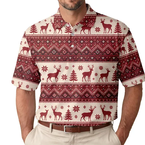 Nordic Reindeer And Evergreen Christmas Knit Motifs For Winter Holiday Gatherings Men's Polo Shirt