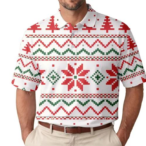 Nordic Snowflake And Evergreen Christmas Holiday Golf Active Attire For Men And Women Men's Polo Shirt