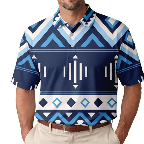 Southwestern Chevron Geometric Motifs for Outdoor Festivals, Travel and Everyday Wear Men's Polo Shirt