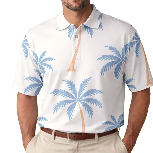 Minimal Blue Coconut Palms For Beach Resort Travel And Coastal Vacation Style Men's Polo Shirt