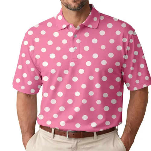 Strawberry Pink And Ivory Polka Dots For Retro Preppy Summer Casual Outfits For Women Men's Polo Shirt